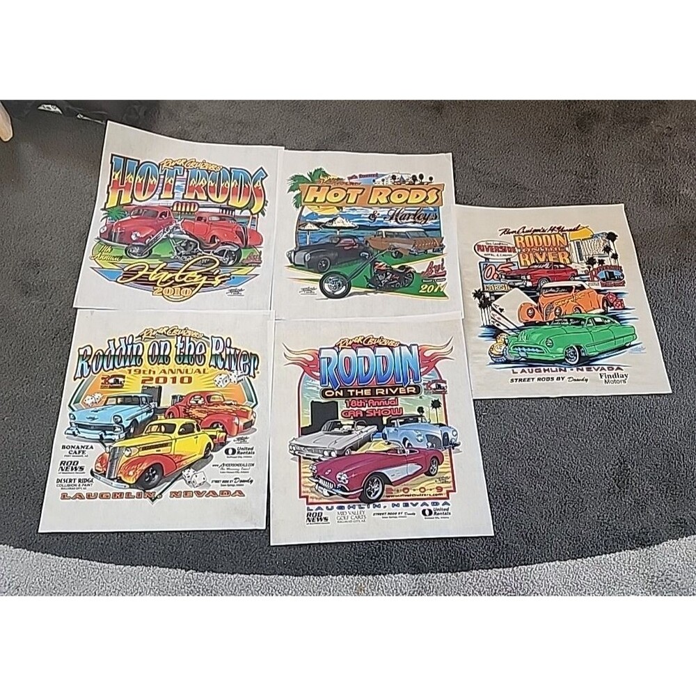 Vintage  5 River Cruisers roddin on the river and Hot Rods feft banners 16x18
